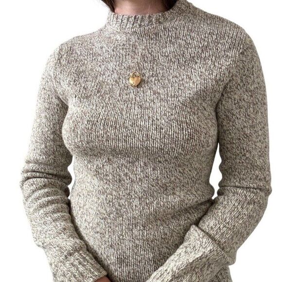 Vintage LL Bean Womens 1970s Tan Brown Wool Fisherman Crewneck Sweater Sz M - Picture 6 of 9